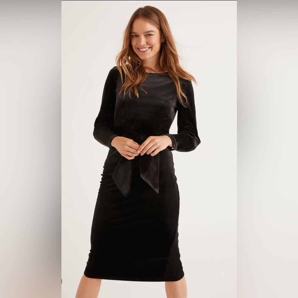 Boden Julianna Black Velvet Tie Waist Dress